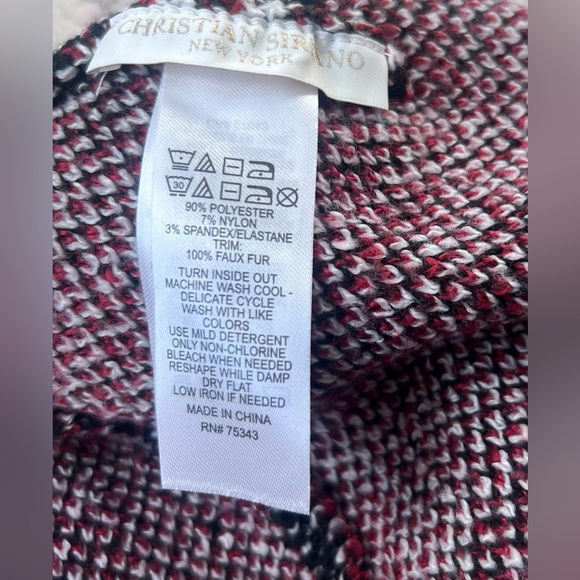 Christian Siriano Black with red and white winter pom pom hat plaid One size - Picture 5 of 5